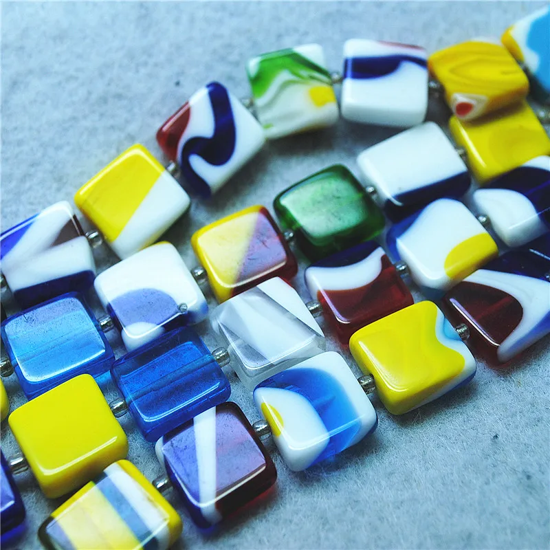 12PCS New Italy Marano Glass Beads String Square Shape 15X15MM DIY Jewelry Accessories For Fashion Women Bracelets Making