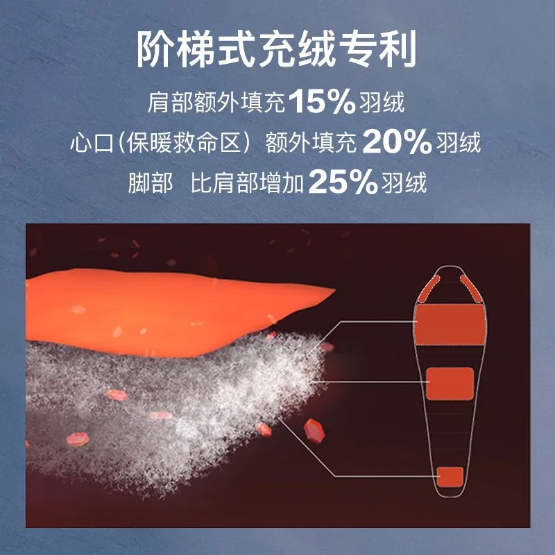 ถุงนอนขนเป็ดน้ำหนักเบาสำหรับผู้ใหญ่ สำหรับตั้งแคมป์กลางแจ้ง ทนความหนาว อุ่นสบาย พกพาสะดวก แบบมัมมี่