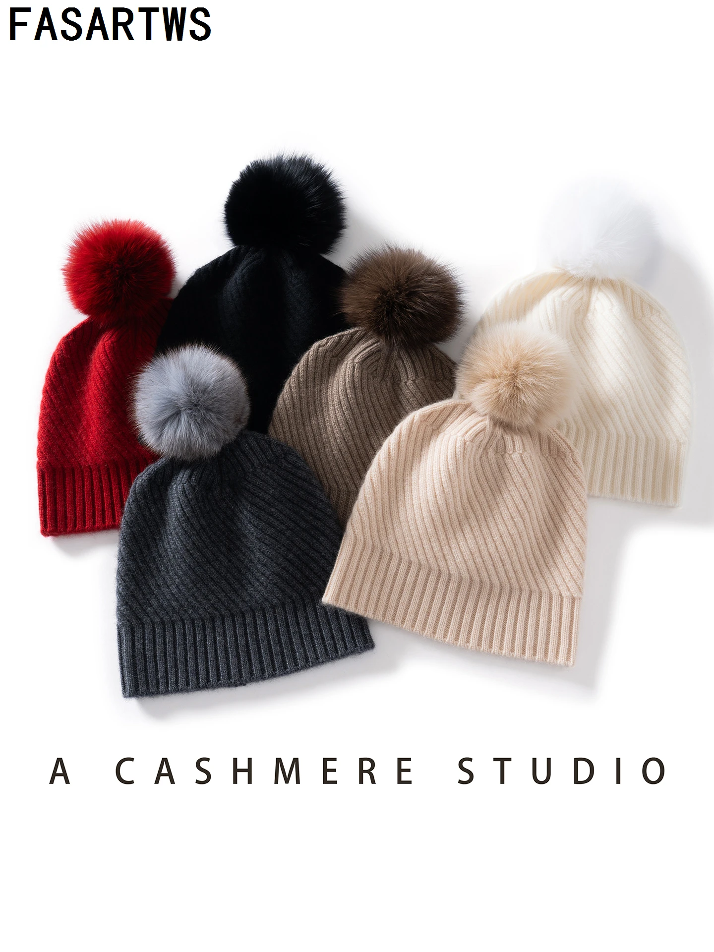 FASARTWS عالية الجودة 100% الكشمير قبعة قبعة الشتاء الجديدة القبعات النساء لينة الدافئة قبعات منسوجة بلون قبعات الخريف الشتاء عادية