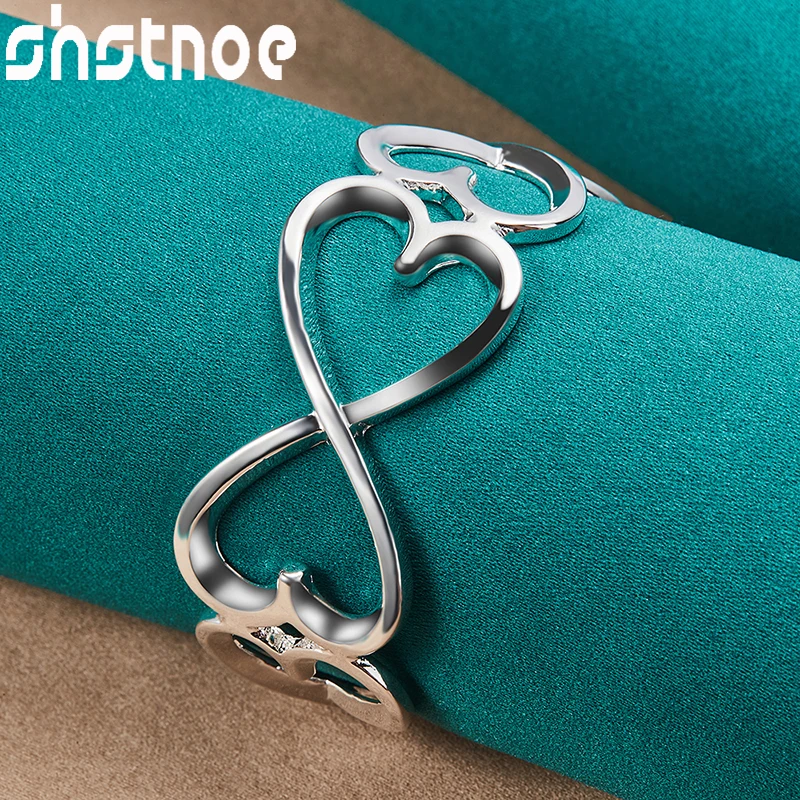 

SHSTONE 925 Sterling Silver Bowknot/Heart Opening Bangles For Women Lady Fashion Birthday Wedding Party Fashion Jewelry Gifts