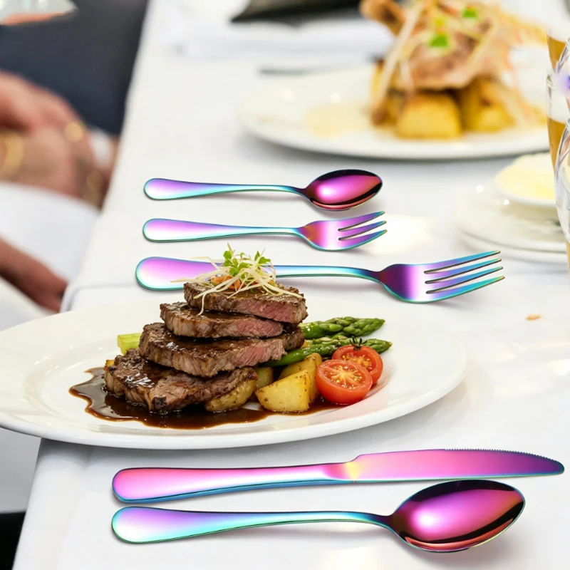 60pcs1010 series rainbow stainless steel tableware cutlery fork spoon high-end western tableware family hotel party.