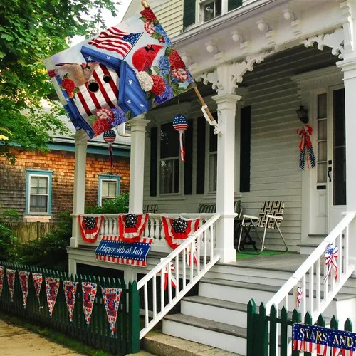 BLKWHT 4th of July Cardinal Bird House Flag 28x40 Vertical Double Sided Red B... AAV - view 4