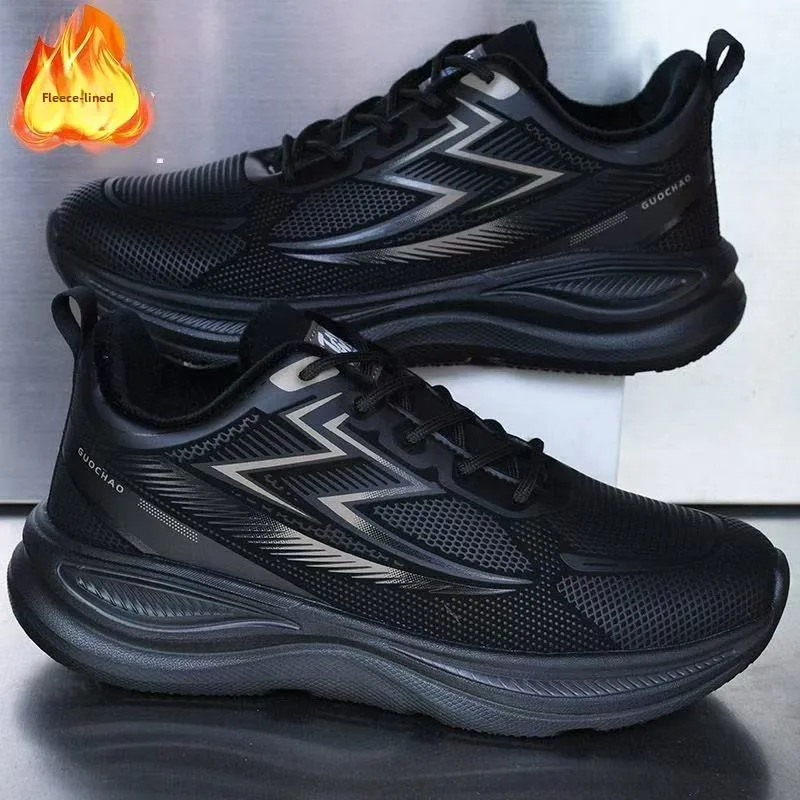

Winter Sports Shoes for Men Leather Anti Slip Soft Sole Lightweight Running Sneakers Fleece Lined Warm Casual Mens Boots
