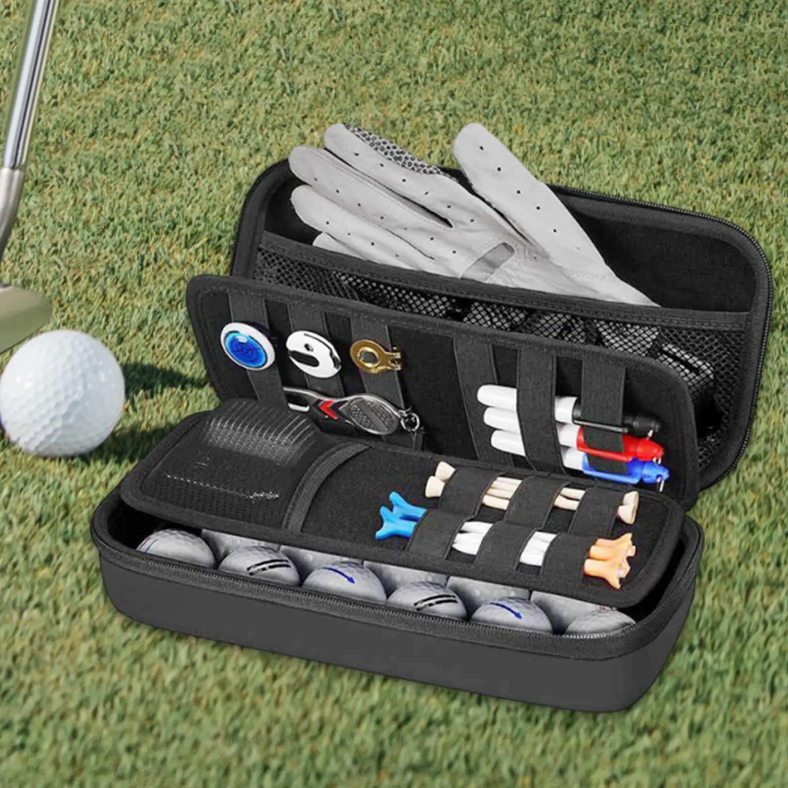 Portable Golf Glove Storage Case for Men Women Oxford Cloth EVA Pouch Organizer Golf Accessory for Travel Golf Bag