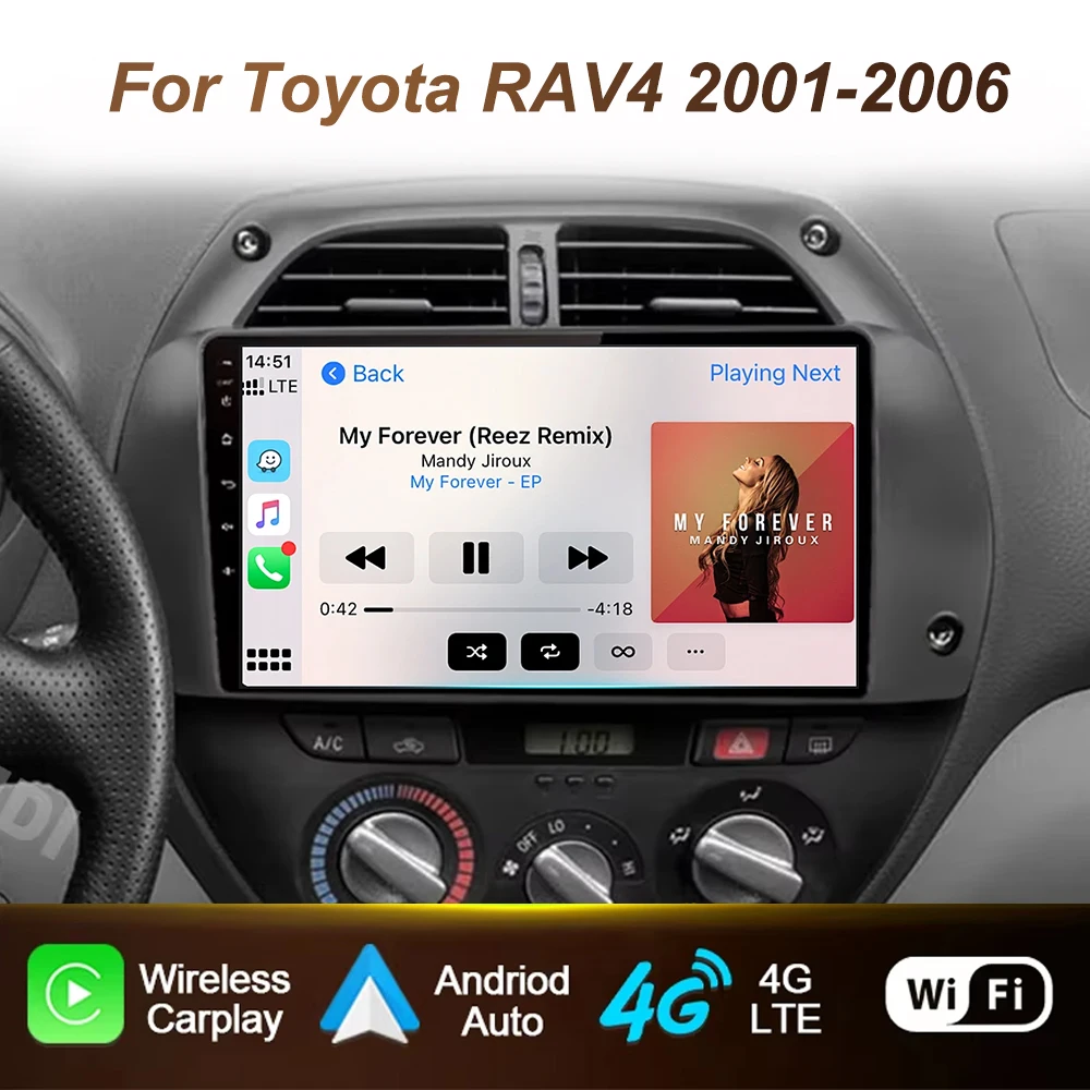 

Автомобильный радиоприемник для Toyota RAV4 RAV 4 2001-2006 Carplay Android 15 Авто GPS-навигация Видеоплеер Мультимедийный экран 2din Головное устройство