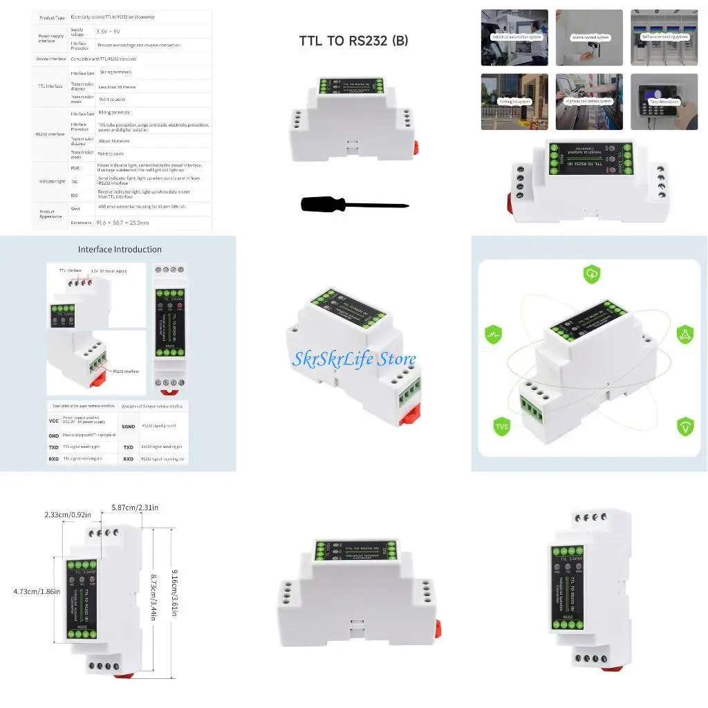 

E65E Industrial Grade DIN-Rail TTL to RS232 Isolated Serial Converter Adapter Module