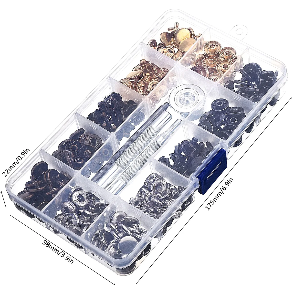 120 Pcs Snap Button Kit Snaps Fastener Stainless Steel 4 Colors for Jeans, Clothing Heavy Duty Punch Hole Pliers and Hammer