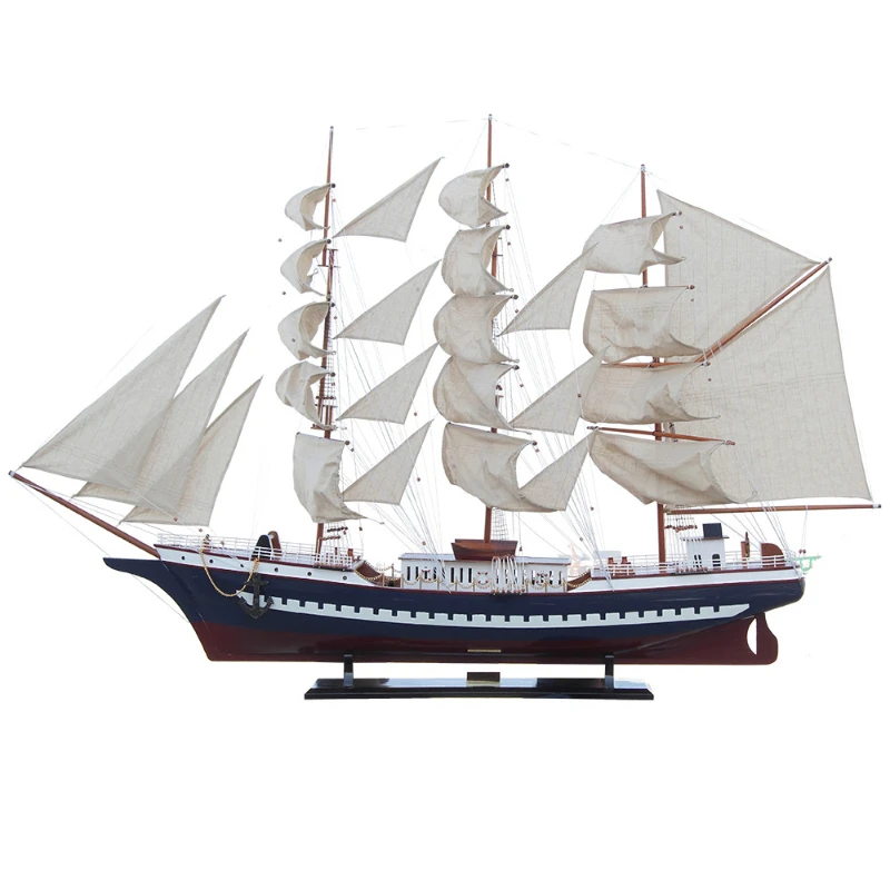 Super Large Solid Wood Sailboat Model Smooth Decoration Hotel Wooden Craft Boat