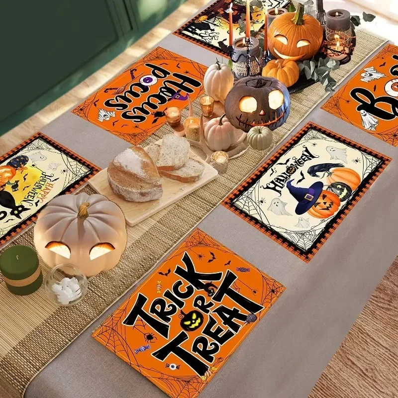 Halloween Print Placemats Placemat Washable Rectangular Dining Table Mats for Indoor Gatherings Seasonal Table Home Decoration