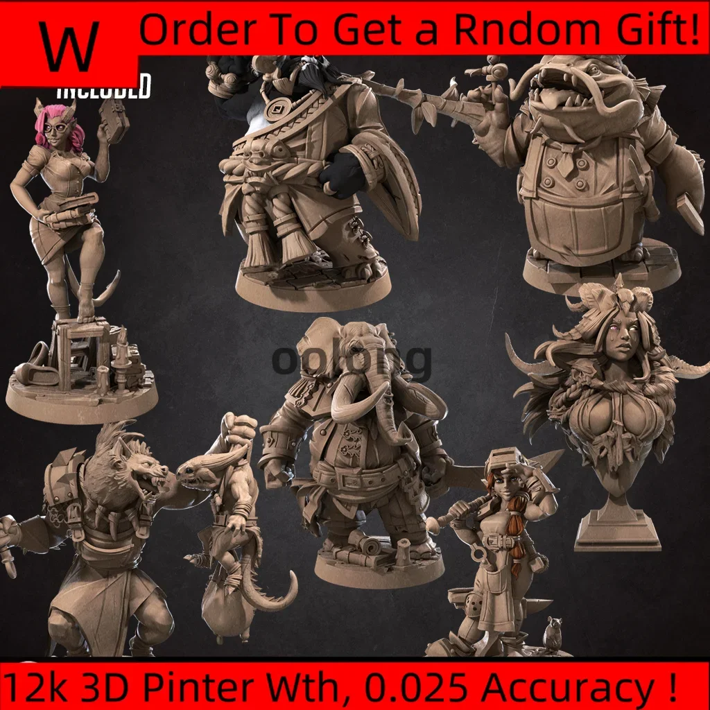 

Miniature Resin Model Animal Man Catfish, Elephant, Jackal, Panda Dnd Board Game War Chess Model Unpainted