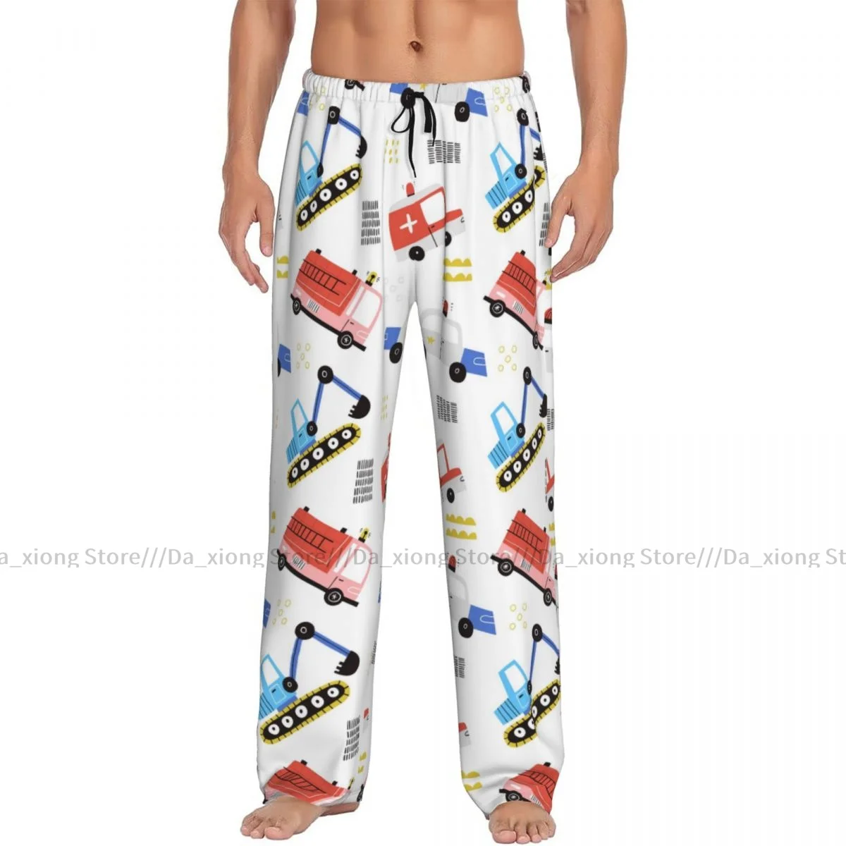 Men's Sleepwear Loose Sleep Pants Pajamas Cute Ambulance Police Car Fire Engine Truck Long Lounge Bottoms Casual Homewear