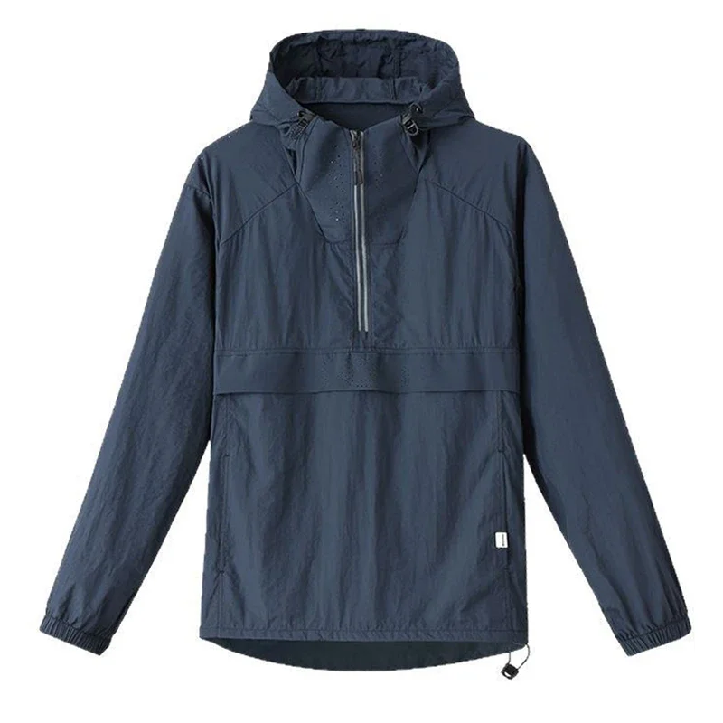

Spring Summer Men Lightweight Anorak Jacket Fashion Man Half Zip Sunscreen Hooded Coats Men UPF50+ Windbreaker Waterproof Jacket