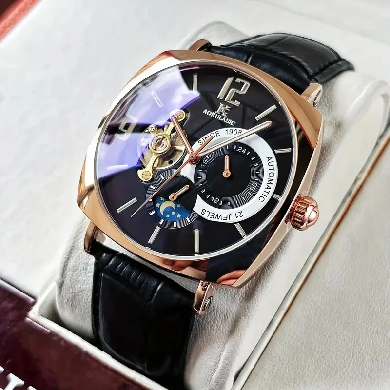 

[Модные мужские механические часы] стильные и универсальные высококачественные винтажные механические часы со скелетонизированным циферблатом, полым дизайном и корпусом из сплава - элегантные мужские часы, подходящие для деловой и повседневной носки, бата