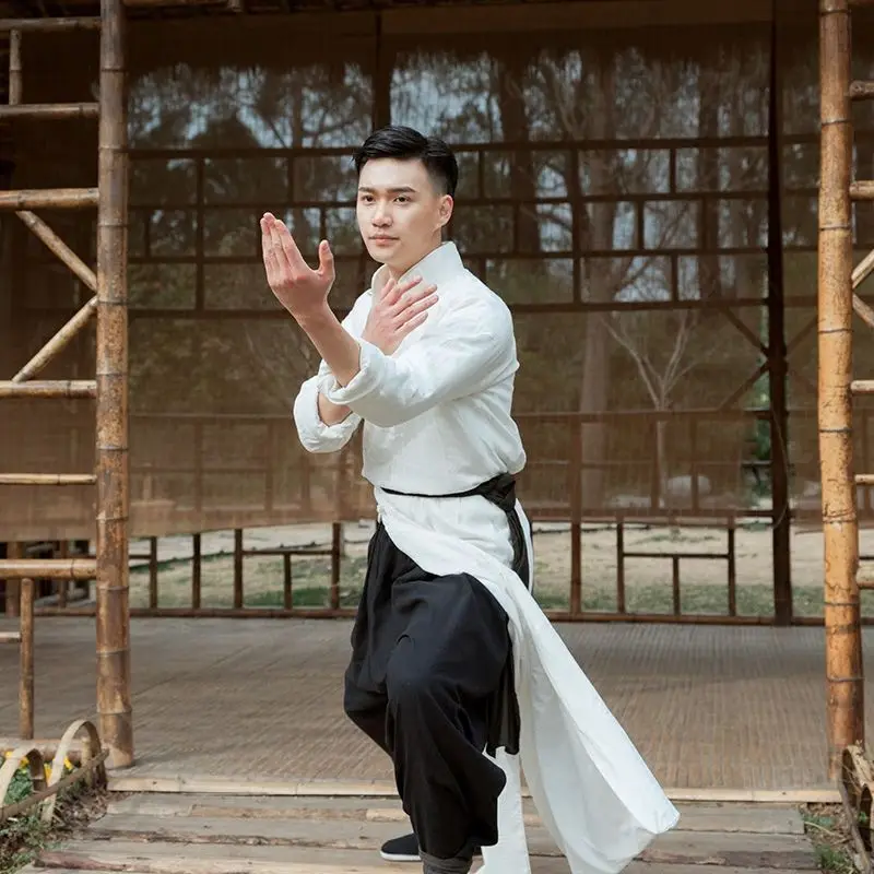 Traje de artes marciales Kung Fu Hanfu Wong Fei hung Yip Man Wing Chun Performance, traje antiguo, Camisa larga, bata hanfu