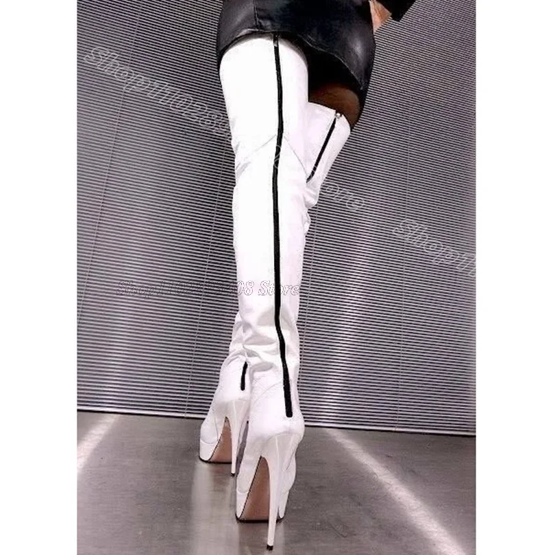 

White Stiletto Platform over Knee Boots Round Toe Back Zipper British Style Party Women Over Knee Boots 2024 Zapatos Para Mujere