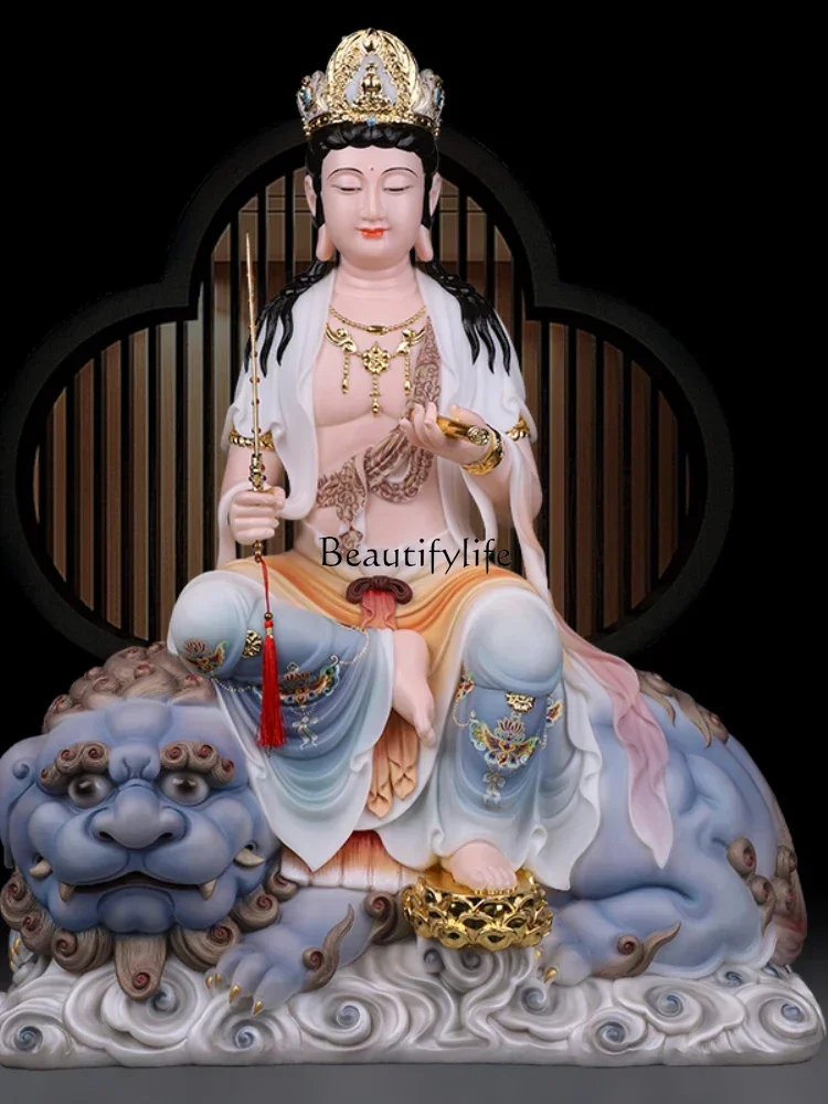 

PJ13White marble Manjushri Puxian Bodhisattva Buddha statue Manjushri Puxian ornament