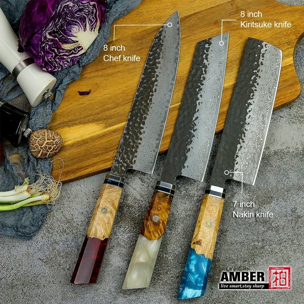 67-layer Damascus Kitchen Knives Set Cooking Sharp Meat Cleaver knife Chef Knife Fruit Knife Japanese Santoku Knife resin HD