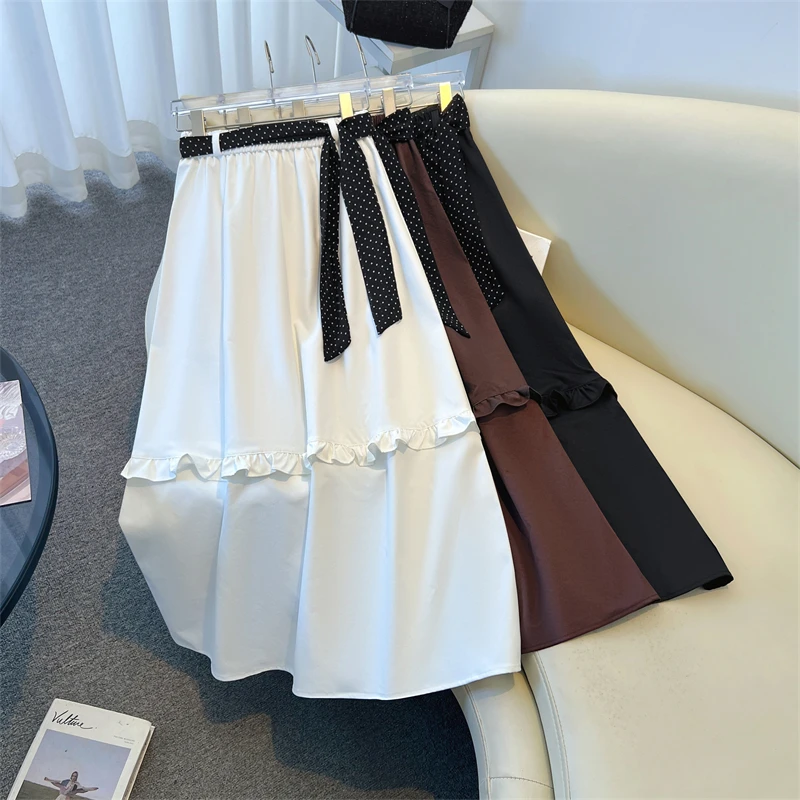 

Осень-зима, новая красивая кружевная юбка с карманами и грибком для женщин, элегантная однотонная юбка трапециевидной формы, повседневная офисная женская длинная юбка