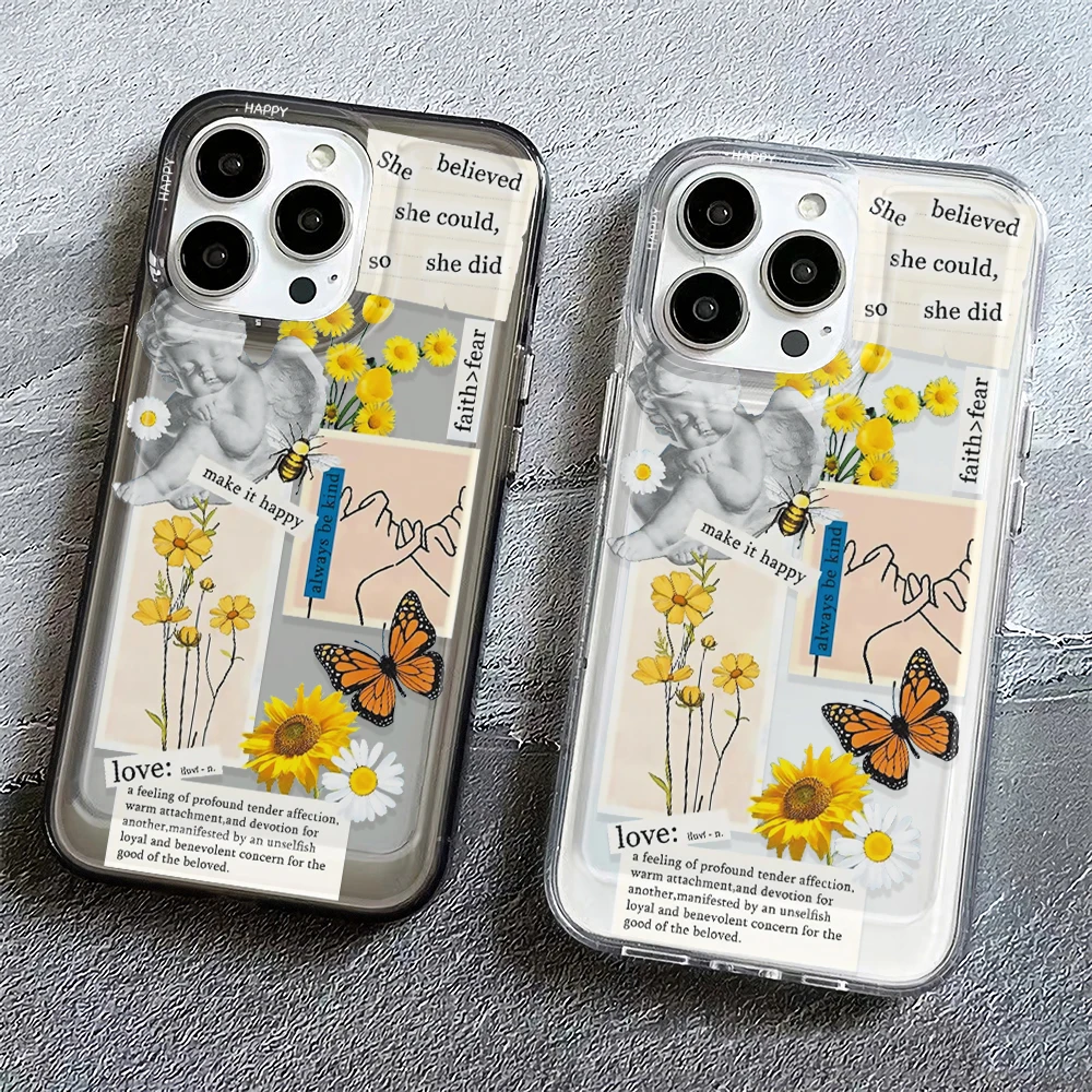 

Чехол с плакатом «Бабочка и подсолнух» и цветком для iPhone 16 15 IPhone 14 Pro Max Чехлы 13 12 11 XS XR X 7 8 Plus Противоударный мягкий чехол