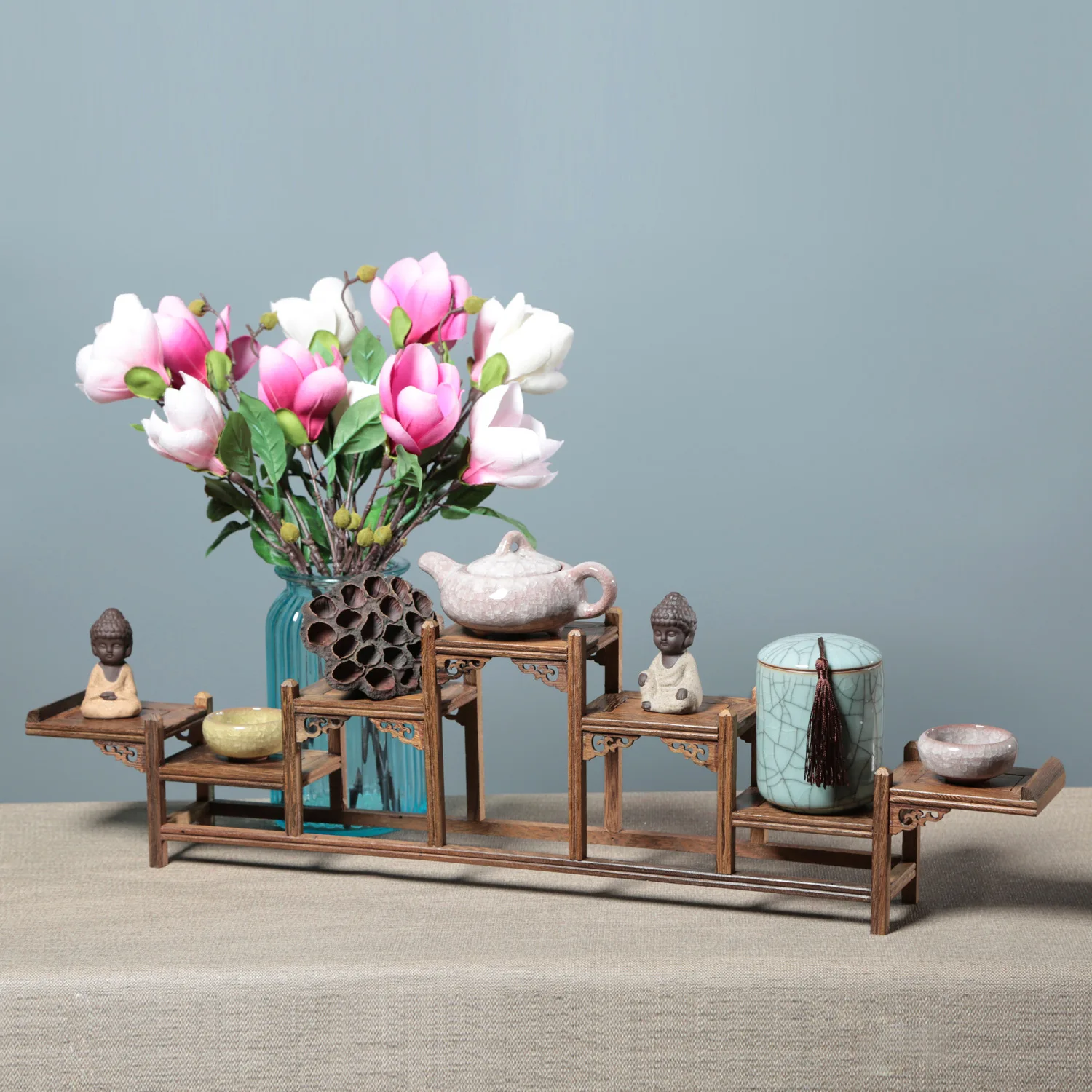 Chicken wing wood bogu frame wooden handicrafts Duobao Pavilion cultural and play display stand wooden study coffee table