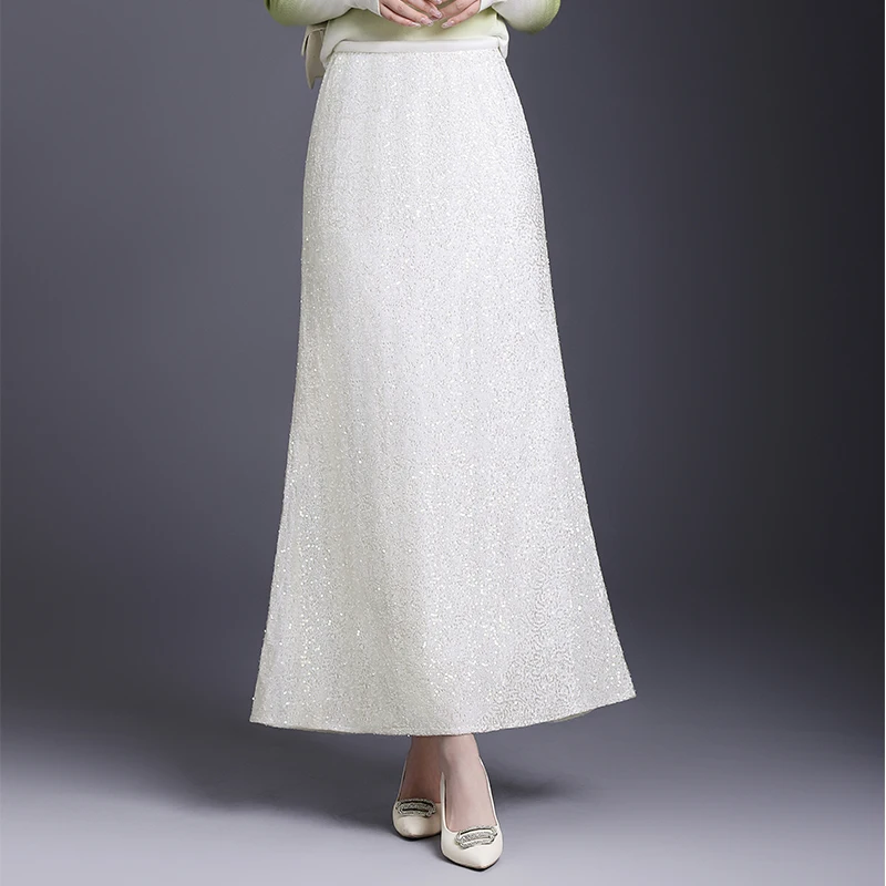 

Ele Long Fi Tail Skirt Women's Glittering Sequin Skirt High Waist Slimming f Body Skirt Spring 2025 Faion Trend