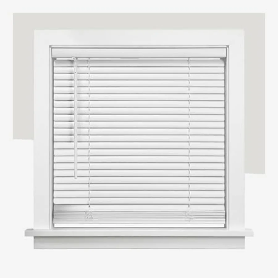 

Cordless Mini Blinds for Indoor Windows, 46.75" W x 48" H, White Vinyl 1" Slats with Tilt Wand, Light Filtering to Room Darkeni