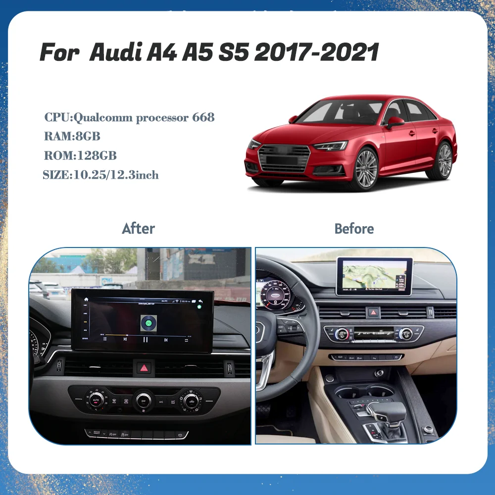 10.25/12.3inch Android13 For  Audi A4 A5 S5 2017-2021 Redio GPS Carplay 5G Navigation   Multimedia Player