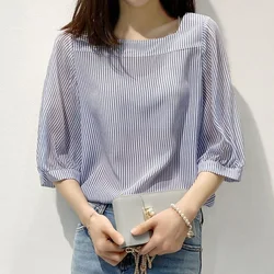 Fashion Loose Printed Striped Blouse Female Clothing 2023 Summer New All-match Casual Pullovers Tops Office Lady Chiffon Shirt