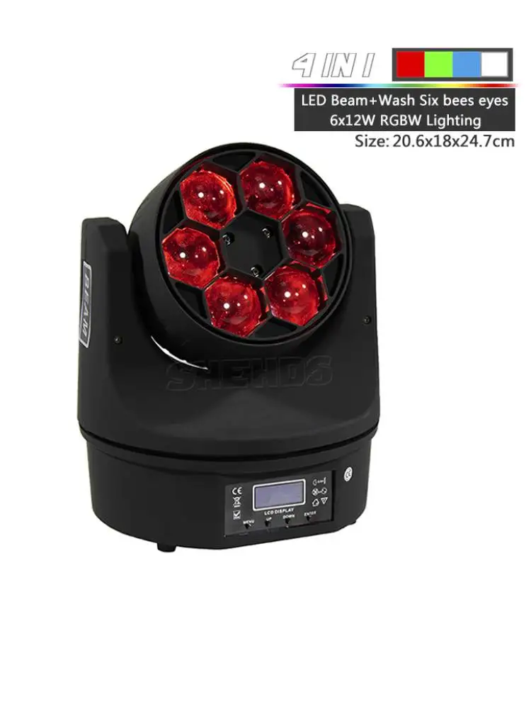 SHEHDS LED faisceau et lavage 6x15W RGBW 4IN1 Six yeux d'abeilles lumière principale mobile DMX512 pour DJ Disco musique Concert lumière de scène