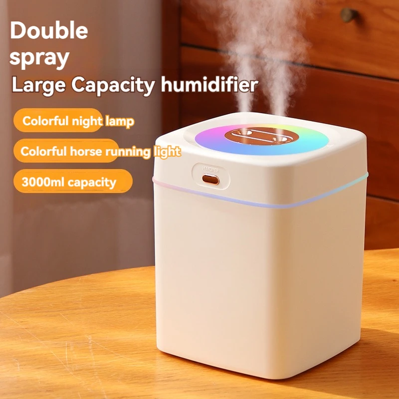 3000ML Desktop Humidifier Household Indoor Colorful Heavy Mist Double Spray Water Replenishing Air Purifier Gift