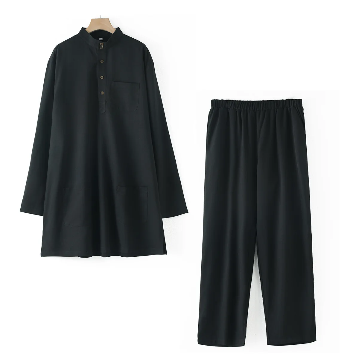 

2PCS Muslim Men Jubba Thobe Eid Arabic Saudi Robe Long Sleeve Tops Pants Set Daffah Dishdasha Traditional Islam Clothing Abaya