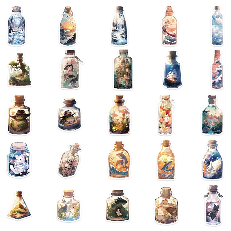 

100 шт. наклеек «Мир мечты в бутылке» в стиле INS, фэнтезийные градиентные стикеры, водонепроницаемые виниловые наклейки для ноутбуков, бутылок для воды, телефонов, для подростков