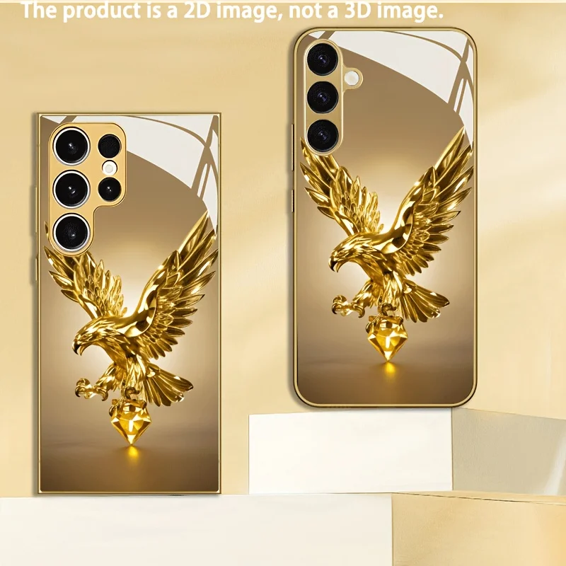 Golden Eagle Diamond s26 ultra case Glass phone case for Samsung Galaxy S26 25 24 23 22 21 Ultra FE Plus A17 A07 A57 A37 A26 A16