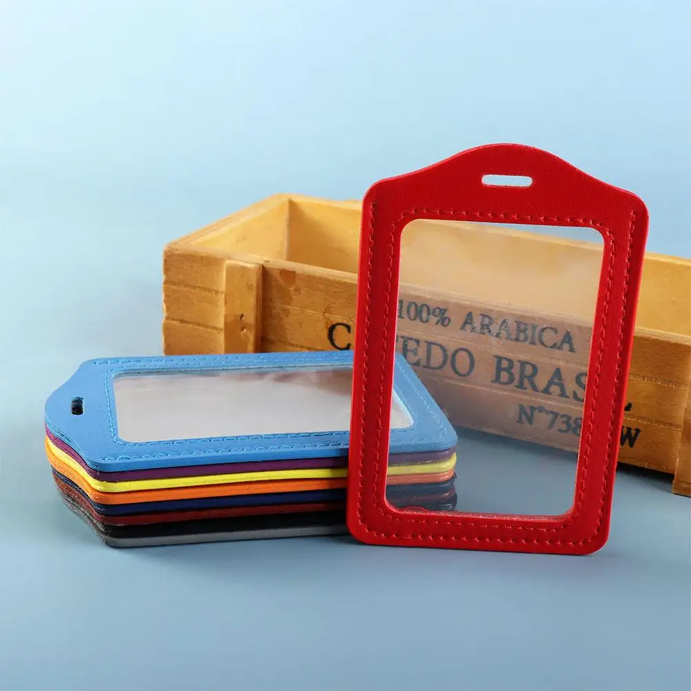 PU Leather ID Badge Case Transparent Work Identity Business Card Holder Colorful Double-Sided Name Card Cover Credit Card