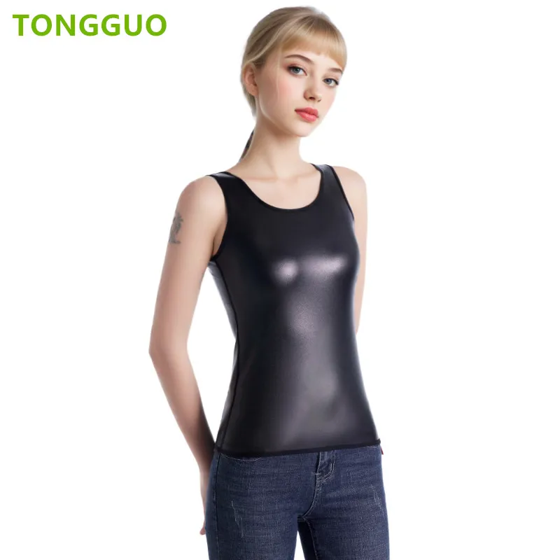Mulher legal novo estilo o pescoço corpo shaper couro sem mangas colete regata cintura trainer espartilho camisa fina moda shapewear topos