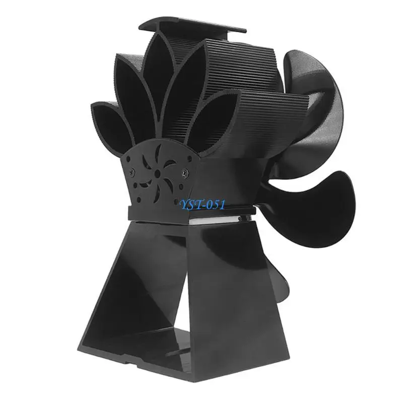 E15A 6 Blade Heat تعمل بالموقد الذي يعمل بالموقد المصغر مروحة مروحة السجل الخشب حرق المروحة هادئة توزيع حرارة فعالة كفاءة