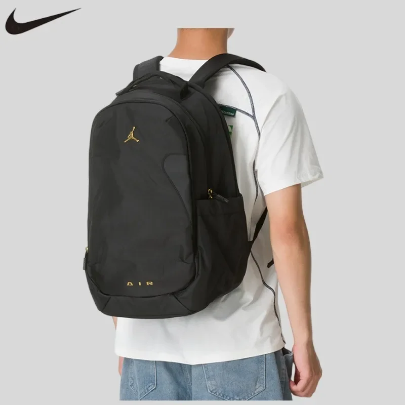 NikeJordan Black Backpack Unisex Sports Leisure Backpack Large Capacity School Bag Trend JD2643016AD-001