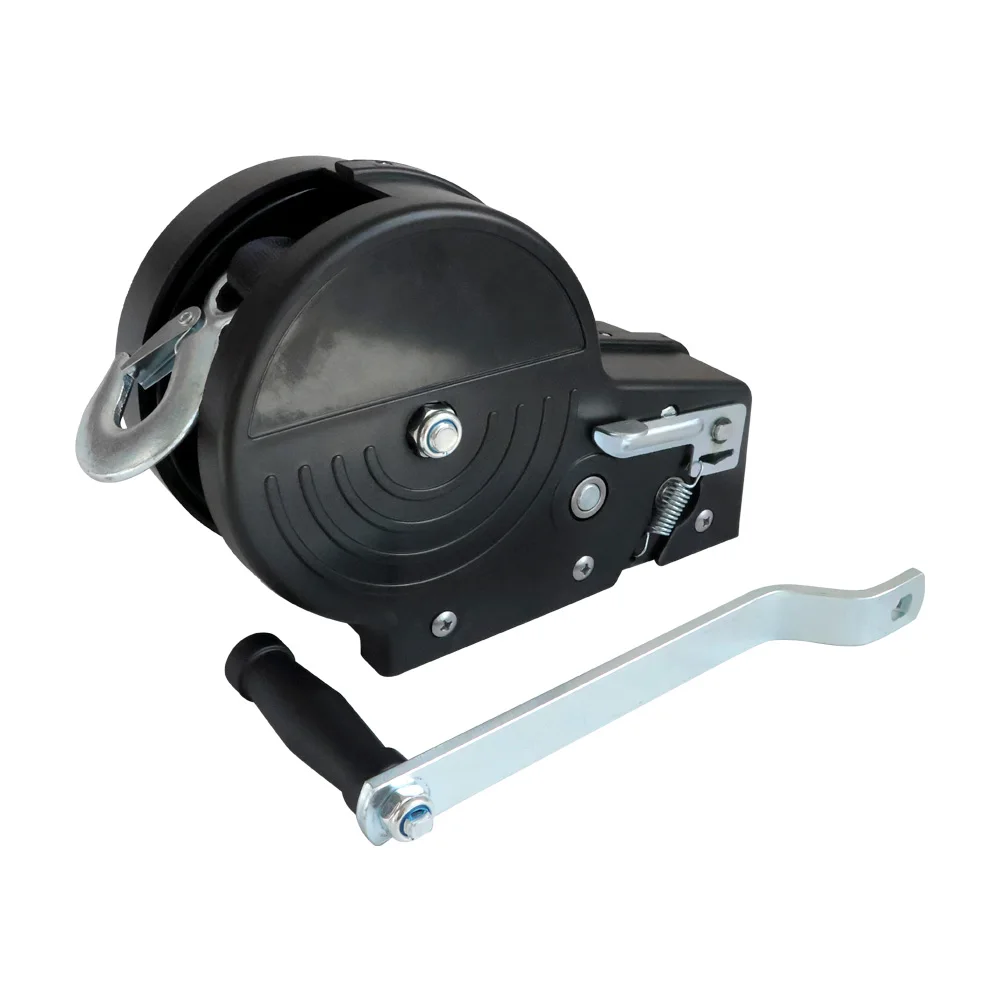 Hot-Selling PE Factory New Plastic Shell Winch with Woven Tape or Steel Wire Rope Waterproof Hand Winch