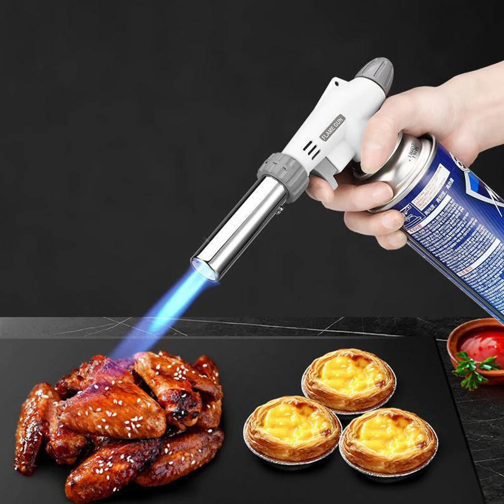 Portable Stainless Steel Flame Welding Gas Torch Gun Cassette Flame Lighter Nozzle Camping Cooking Heating BBQ Soldering Tool