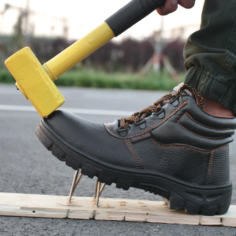 Diansen sepatu bot tahan banting, sepatu kerja keselamatan kerja untuk pria wanita, sepatu kulit kerja tahan air antiselip