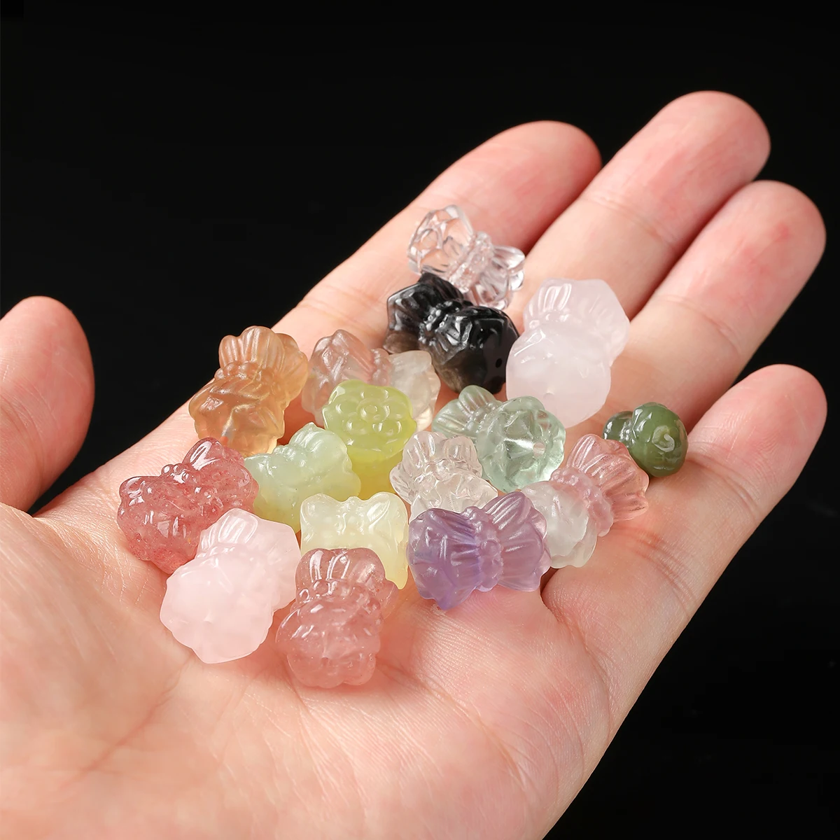 Natural Fluorite Hetian Jade Twin Lotus Beads Carved Gemstone Charm for DIY Jewelry Making Bracelet Necklace Craft Calming Zen
