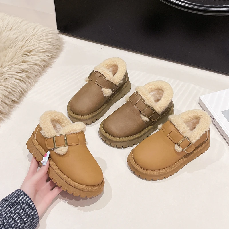 

Осенне-зимняя детская обувь, повседневные мягкие модные детские зимние ботинки на плоской подошве, удобная теплая плюшевая детская обувь, 2025 г., хлопковая обувь без шнуровки