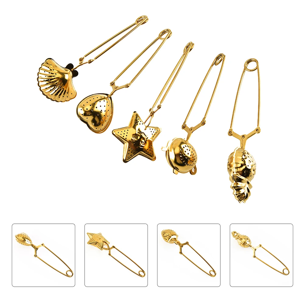 

5pcs Stainless Steel Infuser Golden Design Heat Resistant Tea Strainer Clamp Included Evenly Distributed