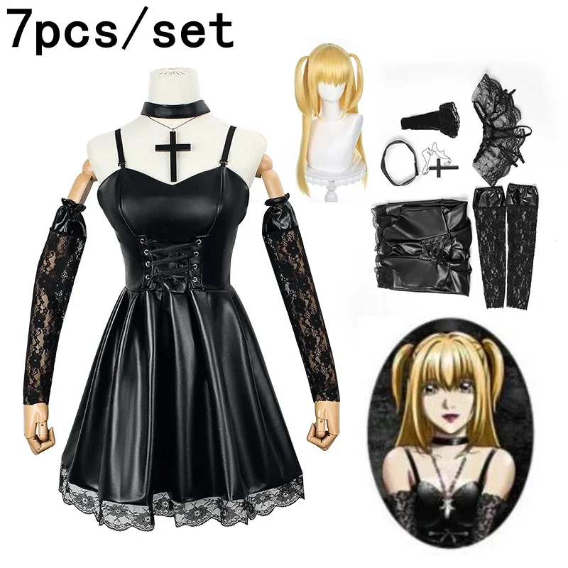 Death Note cosplay costume Misa Amane im leather sexy dress gloves stockings necklace uniform outfit cosplay costume