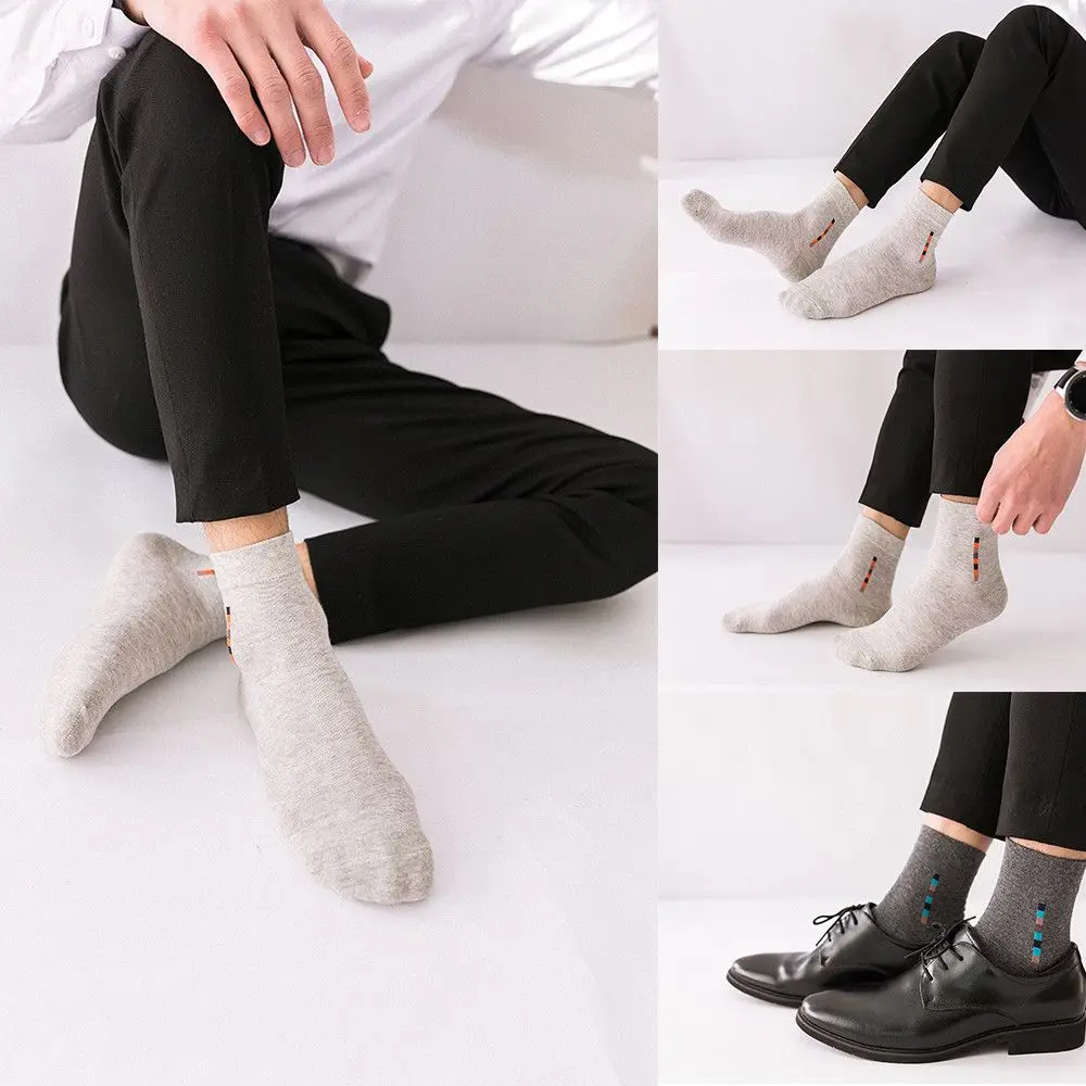 5Pairs Casual Men\'s Breathable Cotton Socks Middle Tuble Business Socks Sweat-Absorbent Deodorant Plus Size Apparel Accessories