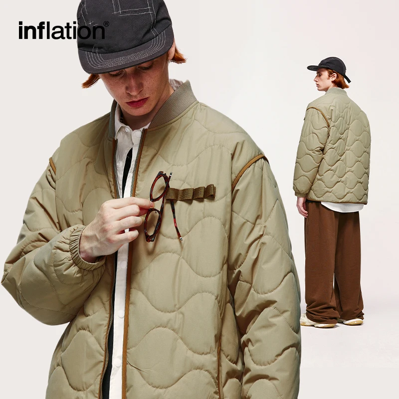 INFLATION Lightweight Cotton Padded Jacket Unisex Autumn Fashion Japanese Baseball Coat Mens Coat