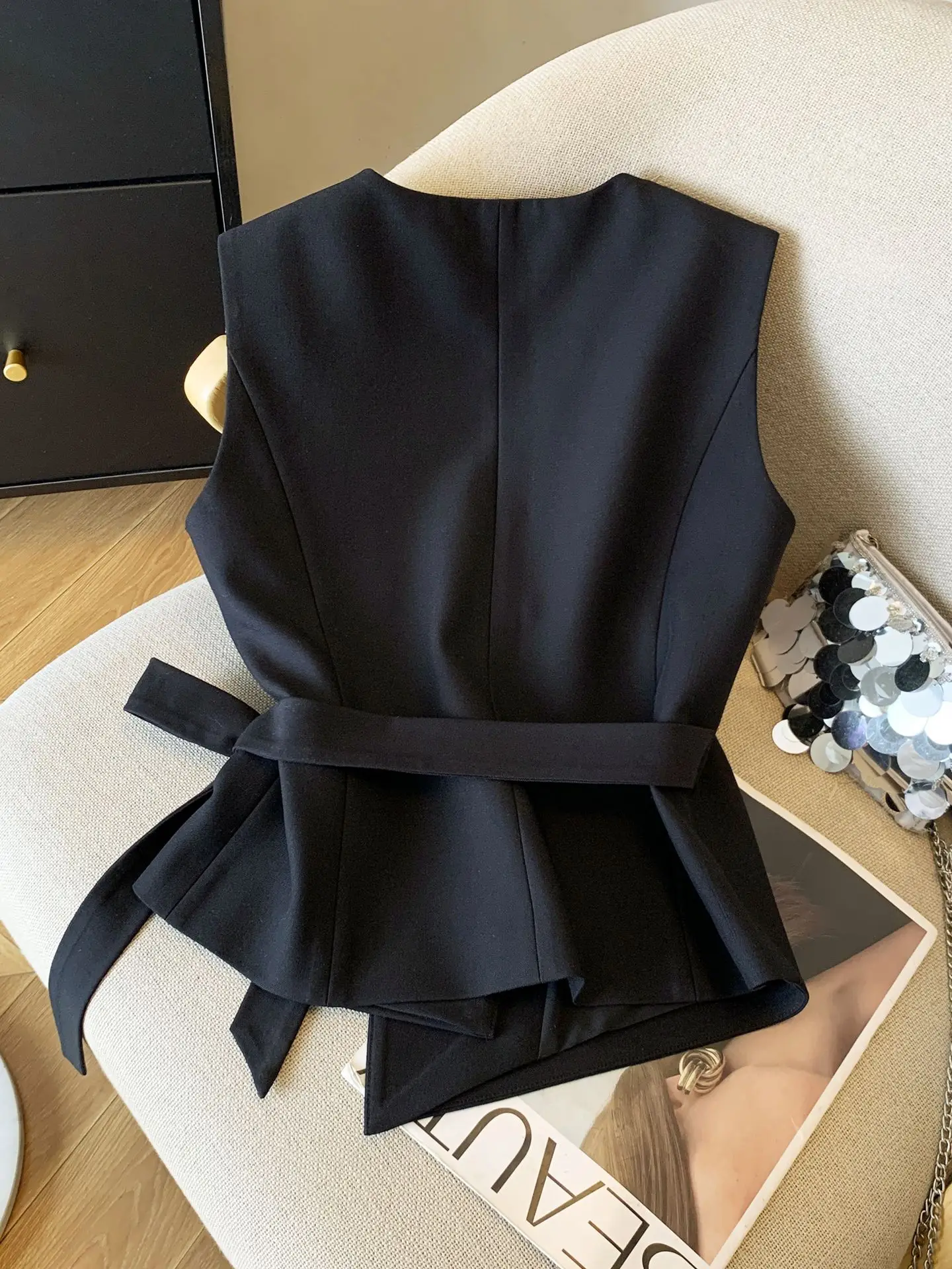 High End Temperament Bandage Crop Top Summer Waistcoat Women Chaleco Mujer Black Vest Chic New