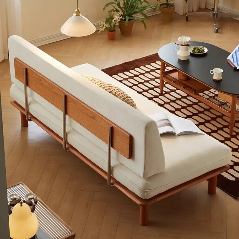 DSA disassembly and washing fabric sofa living room balcony small apartment Japanese-style log wind solid wood without armrests