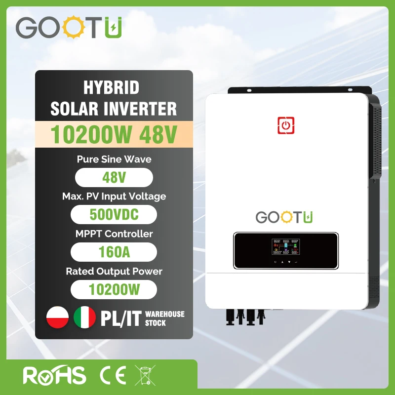 Inversor Solar Híbrido Gootu Inversor Dual Output Max pv 500vdc Input on Off-grid Carregador Solar Mppt 6.2kw 10.2kw 160a
