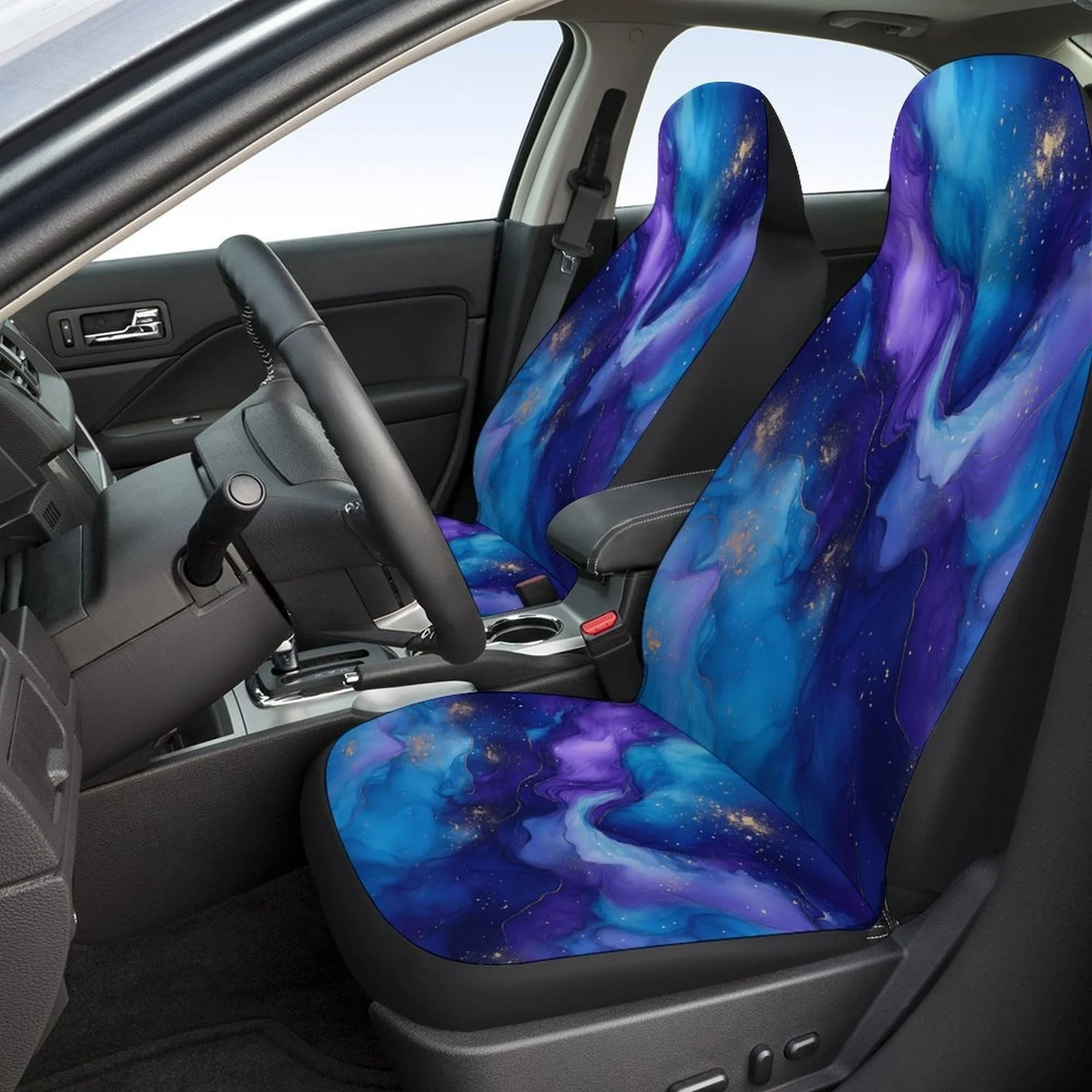 Set Of Car Seat Covers Featuring Blue Violet Waves, Suitable For A Variety Of Vehicles. Stylish And Unique, These Full Set Cover